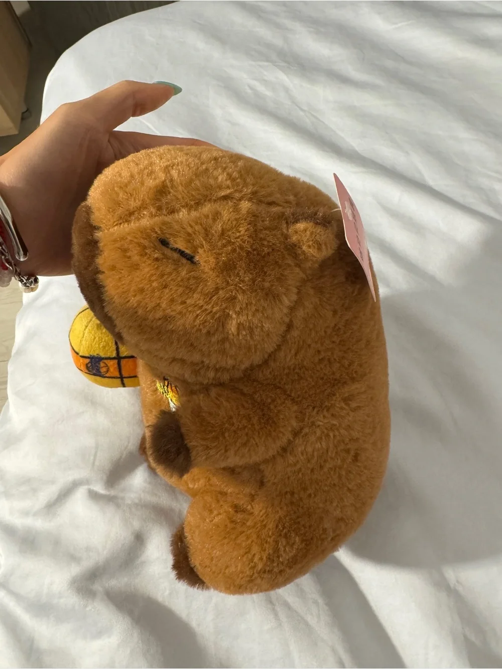 NWT Plush Small Pet Toy - Brown Capybara with Yellow NBA Basketball